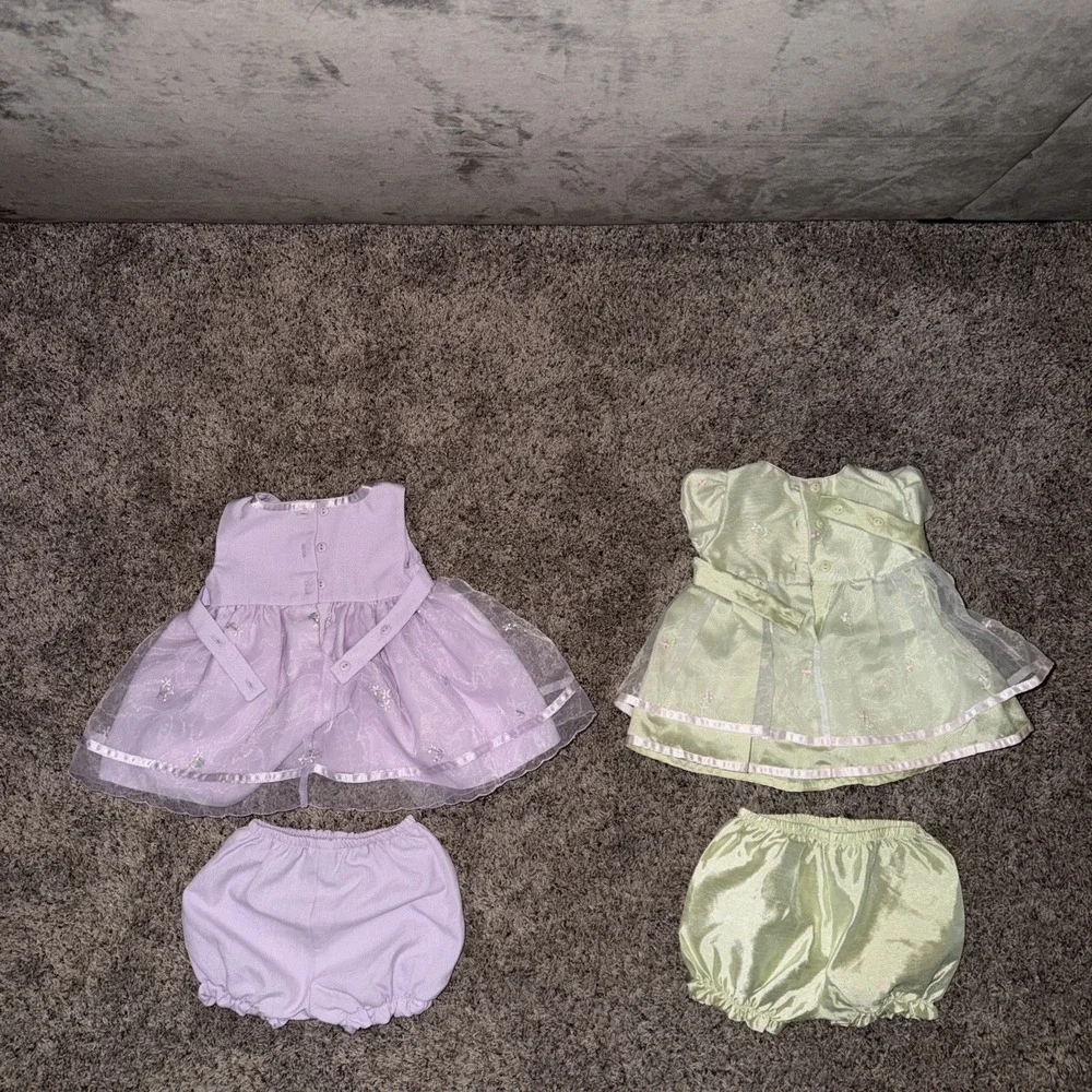 Vtg Y2K Youngland‎ Baby Girl Easter Dresses 3-6,6-9 Pastel Green/Purple Floral